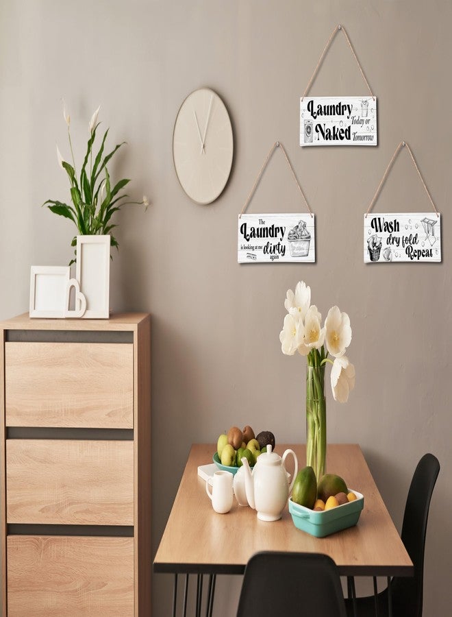 Zmyollo Laundry Room Wall Decor Sign, 3Pieces Laundry Room Rules Wooden Sign With Rope, Wash Dry Fold Repeat Wall Art Decor For Farmhouse Home Washroom Bathroom Restroom, B29 - Image 3